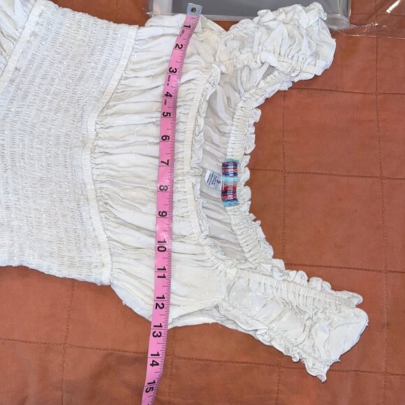 Urban Outfitters Cream Ruffle Smocked Romper ROMantic SmalL S WOMENS - Picture 7 of 10